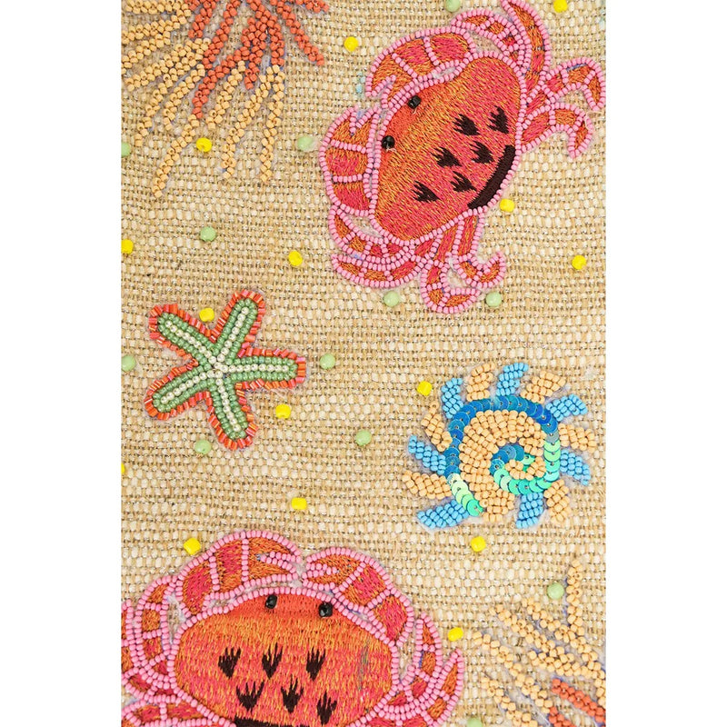 Tan Crab Shell Embellished Boat Tote Bag