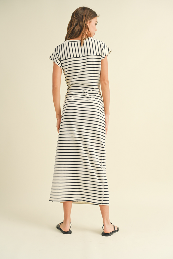 Seaside Striped Knot Dress in White/Navy