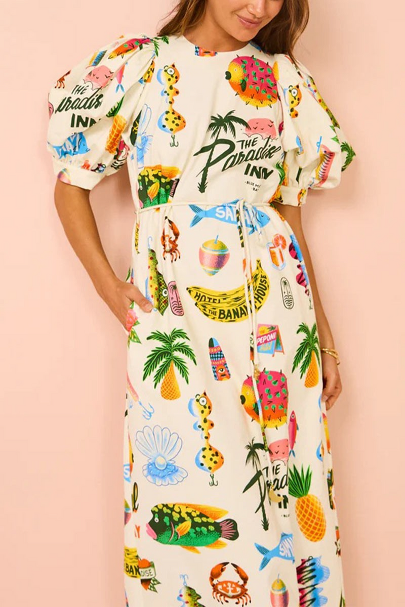 Wheat Paradise Inn Bubble Sleeve Maxi maxi dress