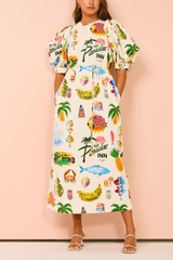 Peach Puff Paradise Inn Bubble Sleeve Maxi maxi dress