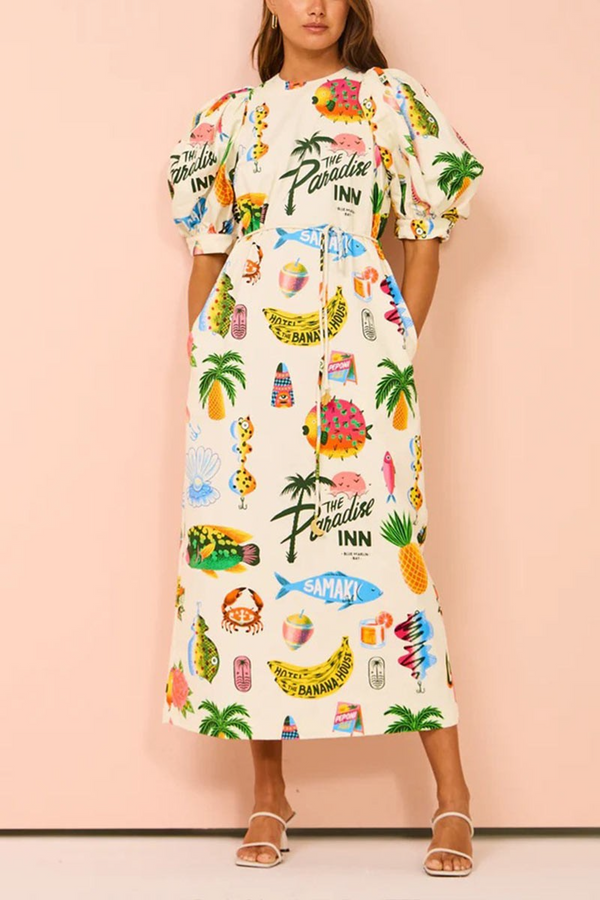Peach Puff Paradise Inn Bubble Sleeve Maxi maxi dress