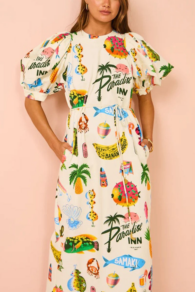 Wheat Paradise Inn Bubble Sleeve Maxi maxi dress