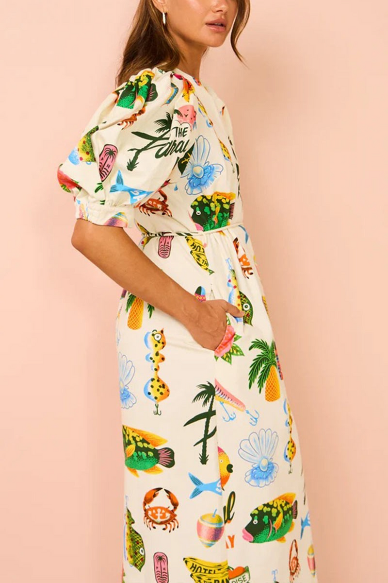 Wheat Paradise Inn Bubble Sleeve Maxi maxi dress