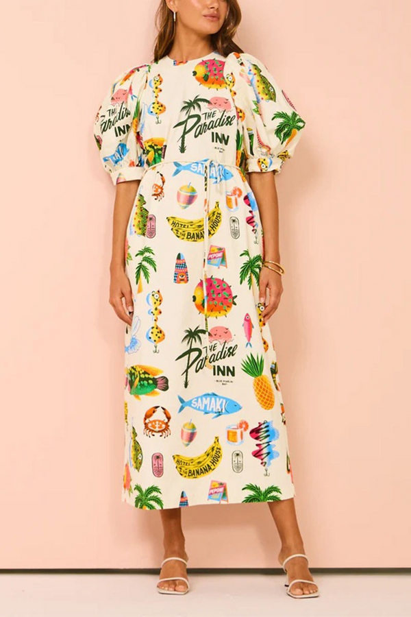 Peach Puff Paradise Inn Bubble Sleeve Maxi maxi dress