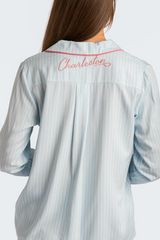 Lavender Charleston Blue Stripe Emb Crop Pajama Set PJ Set