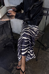 Black Wild World Zebra Print Midi Skirt Midi Skirt