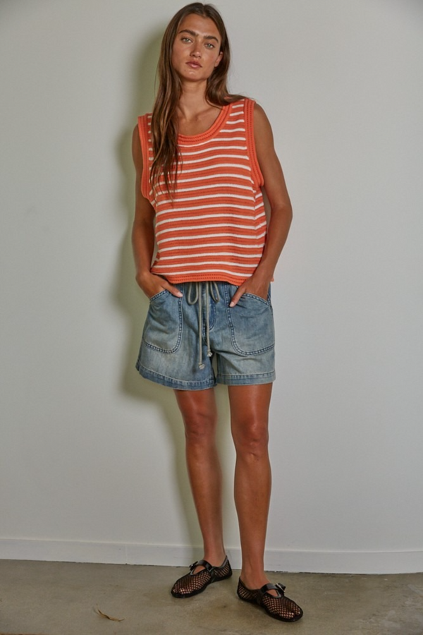 Dark Gray Elaina Striped Top Top