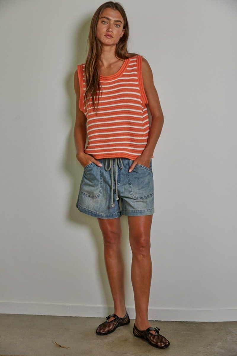 Dark Gray Elaina Striped Top Top