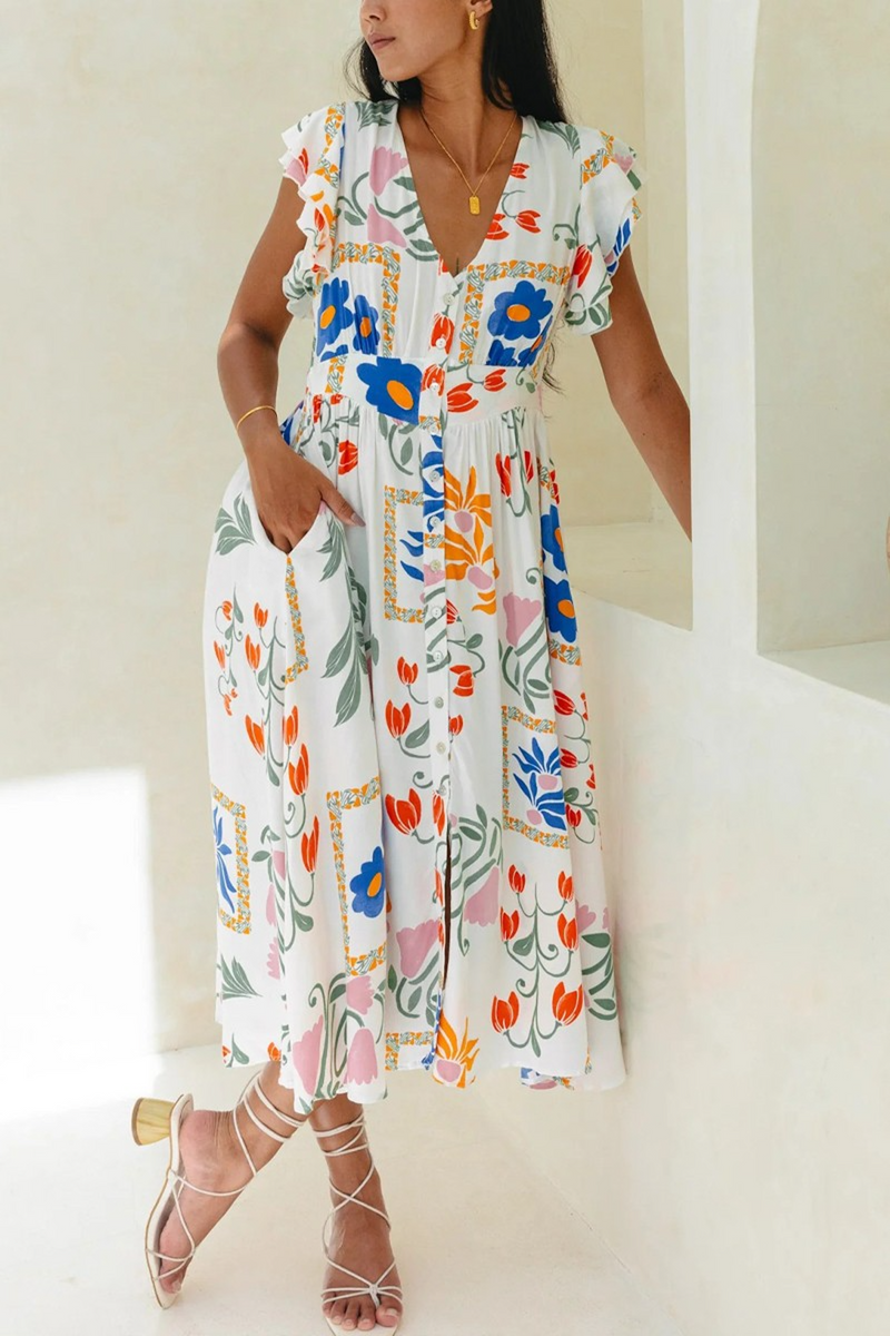 Light Gray Petal Dreams Midi Dress Midi Dress