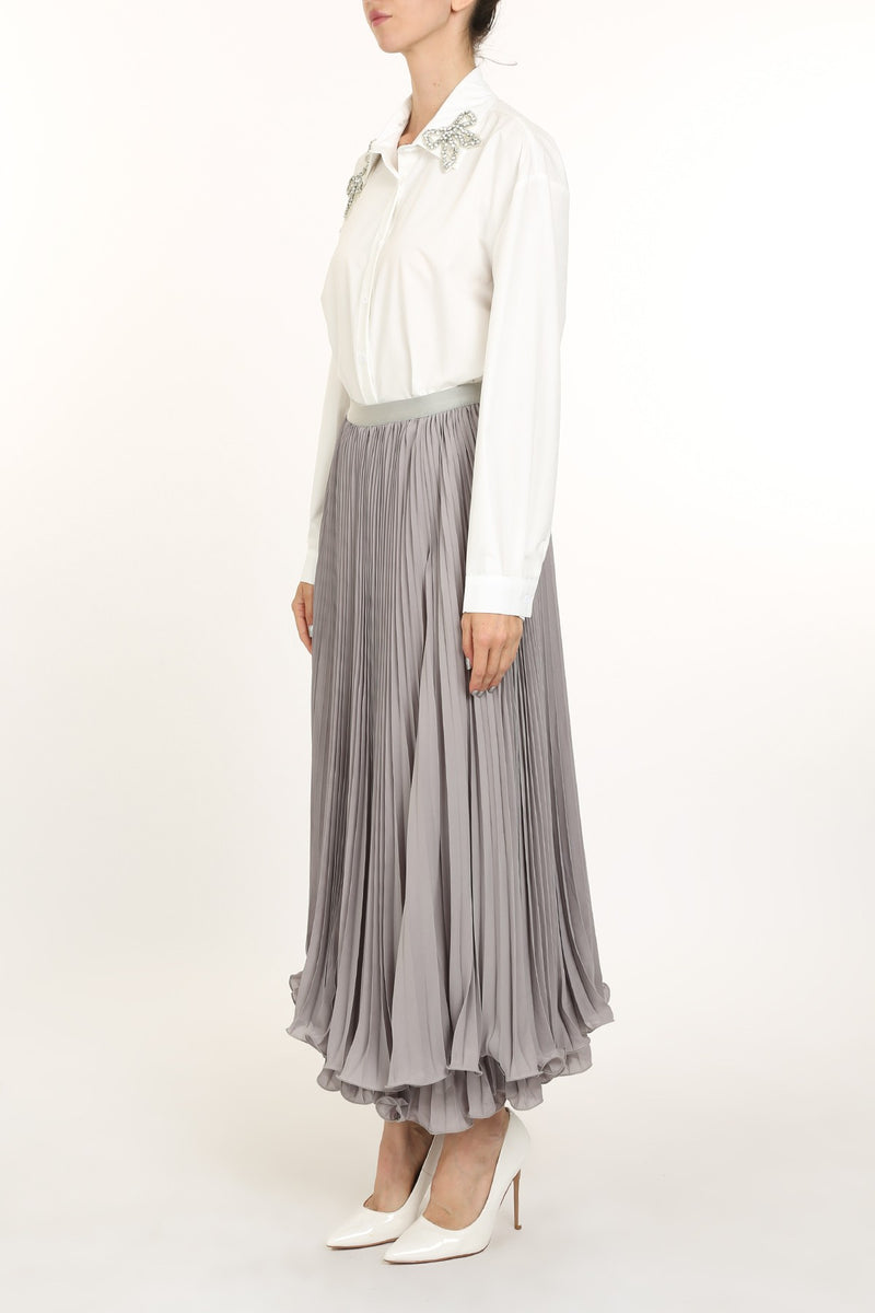 Beige Ziola Pleated Skirt Maxi Skirt