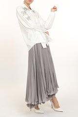 Beige Ziola Pleated Skirt Maxi Skirt