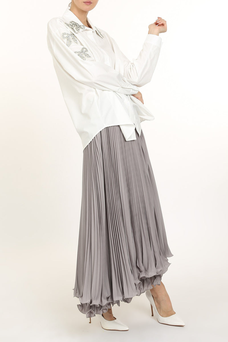 Beige Ziola Pleated Skirt Maxi Skirt