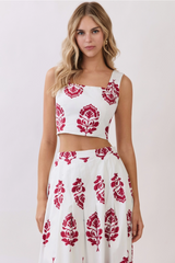Light Gray Country Side Floral Crop Top Top