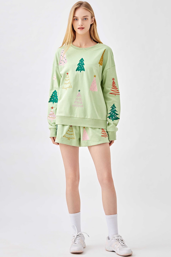 Light Gray Glistening Pine Embroidery Sweatshirt Sweatshirt