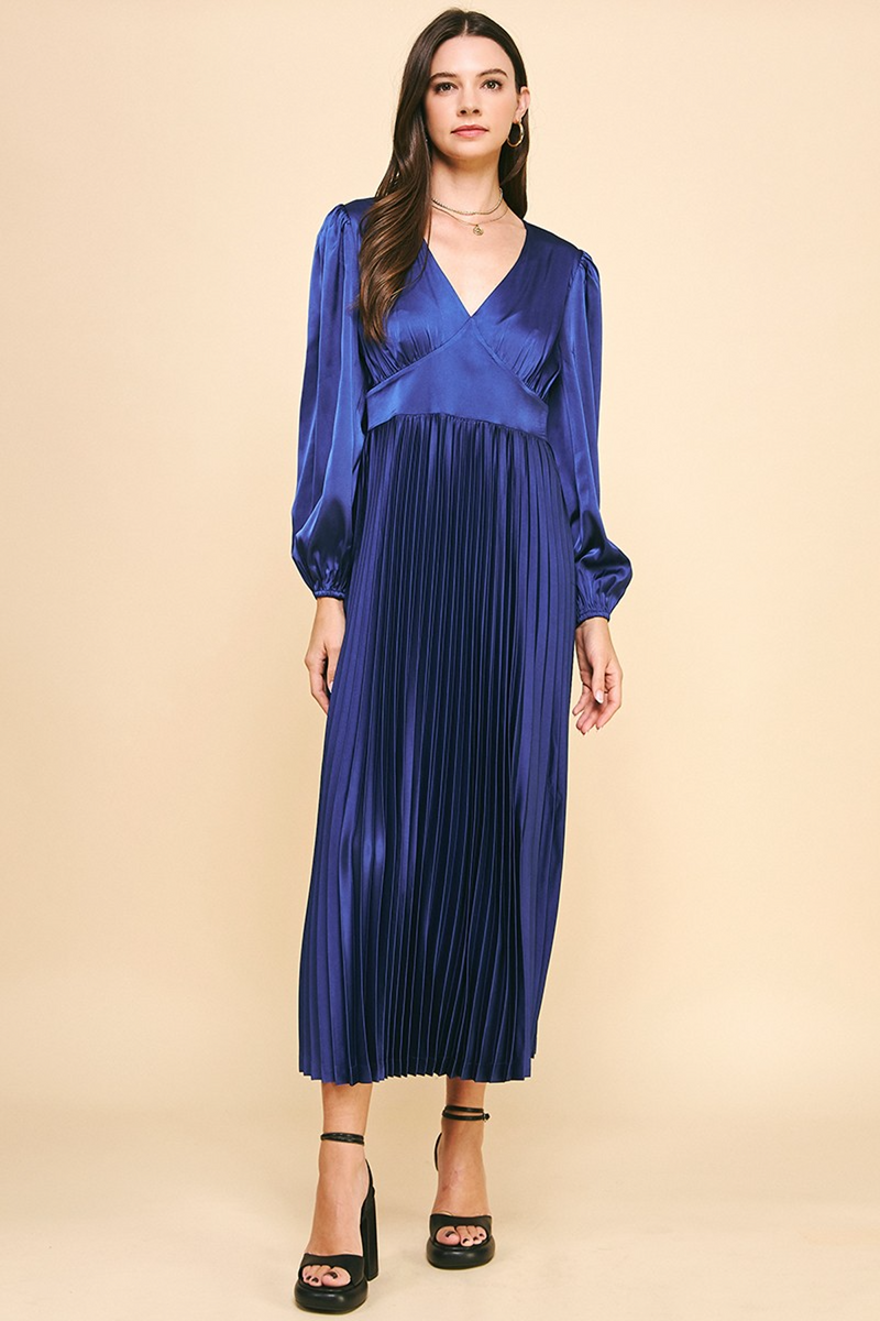 Bisque Nantucket Pleated Midi Dress Midi Dress