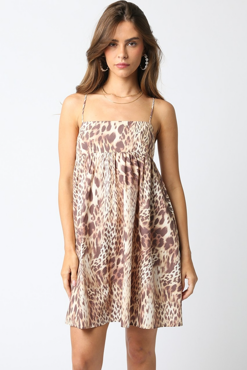 Antique White Callie Mini Dress in Leopard Mini Dress