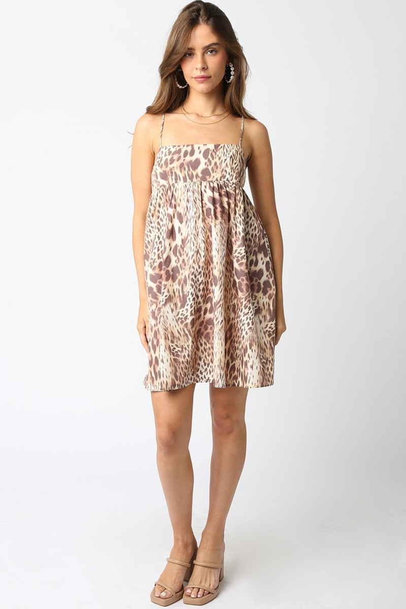 Beige Callie Mini Dress in Leopard Mini Dress