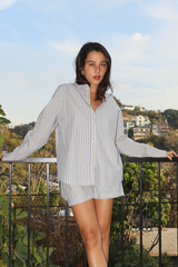 Dark Slate Gray Always Noticed Striped Boyfriend Shirt in Blue Stripe Top