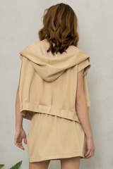 Tan Lee Sleeveless Zip Hoodie Top