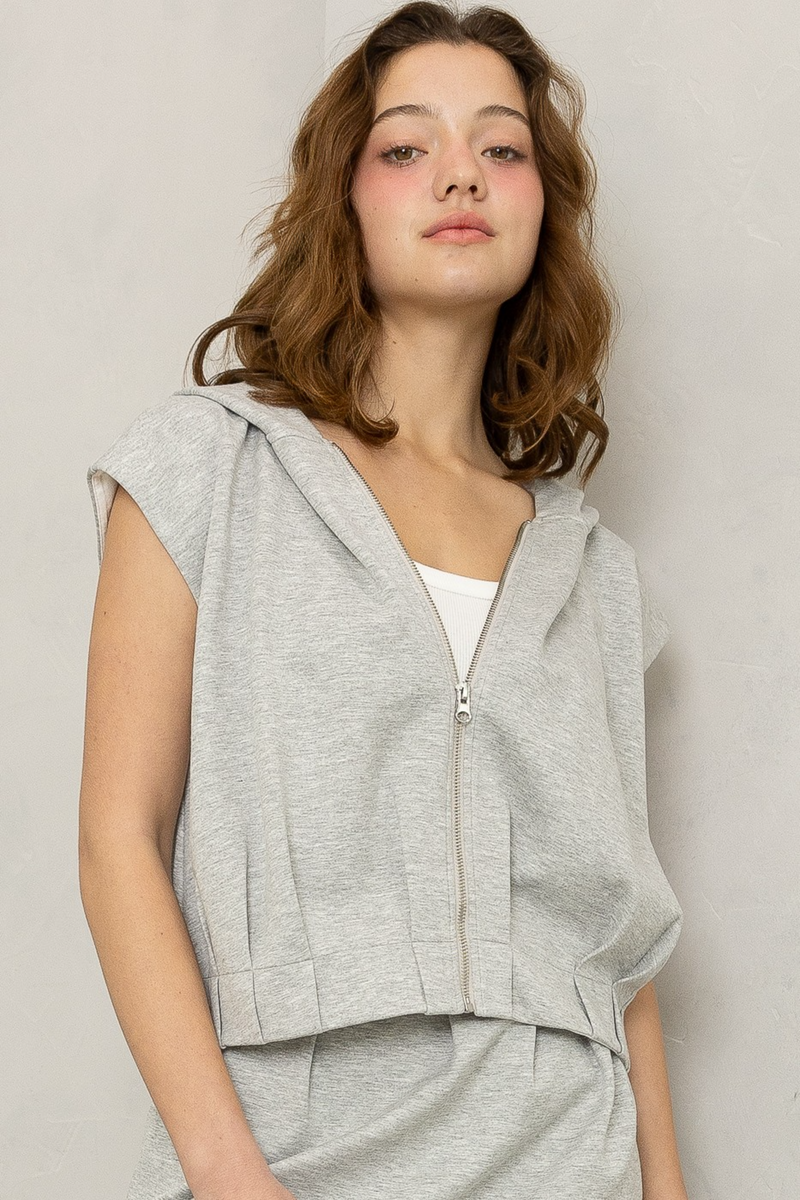 Gray Lee Sleeveless Zip Hoodie Top