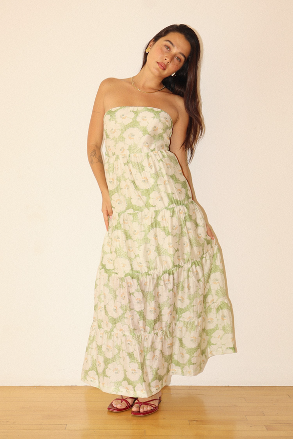 Wheat Anchorage Strapless Floral Maxi Dress Maxi Dress