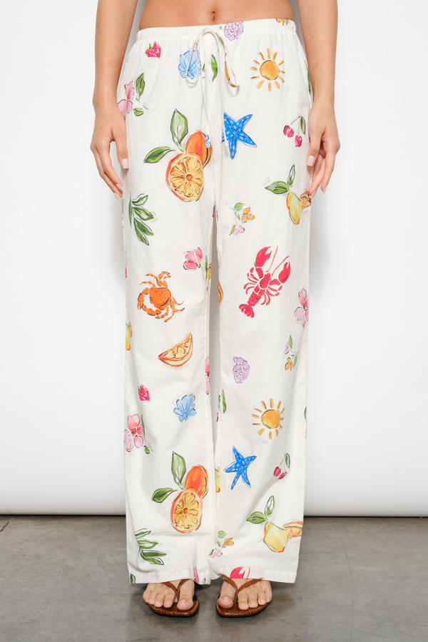 Antique White Tropic Pop Drawstring Pant Pant