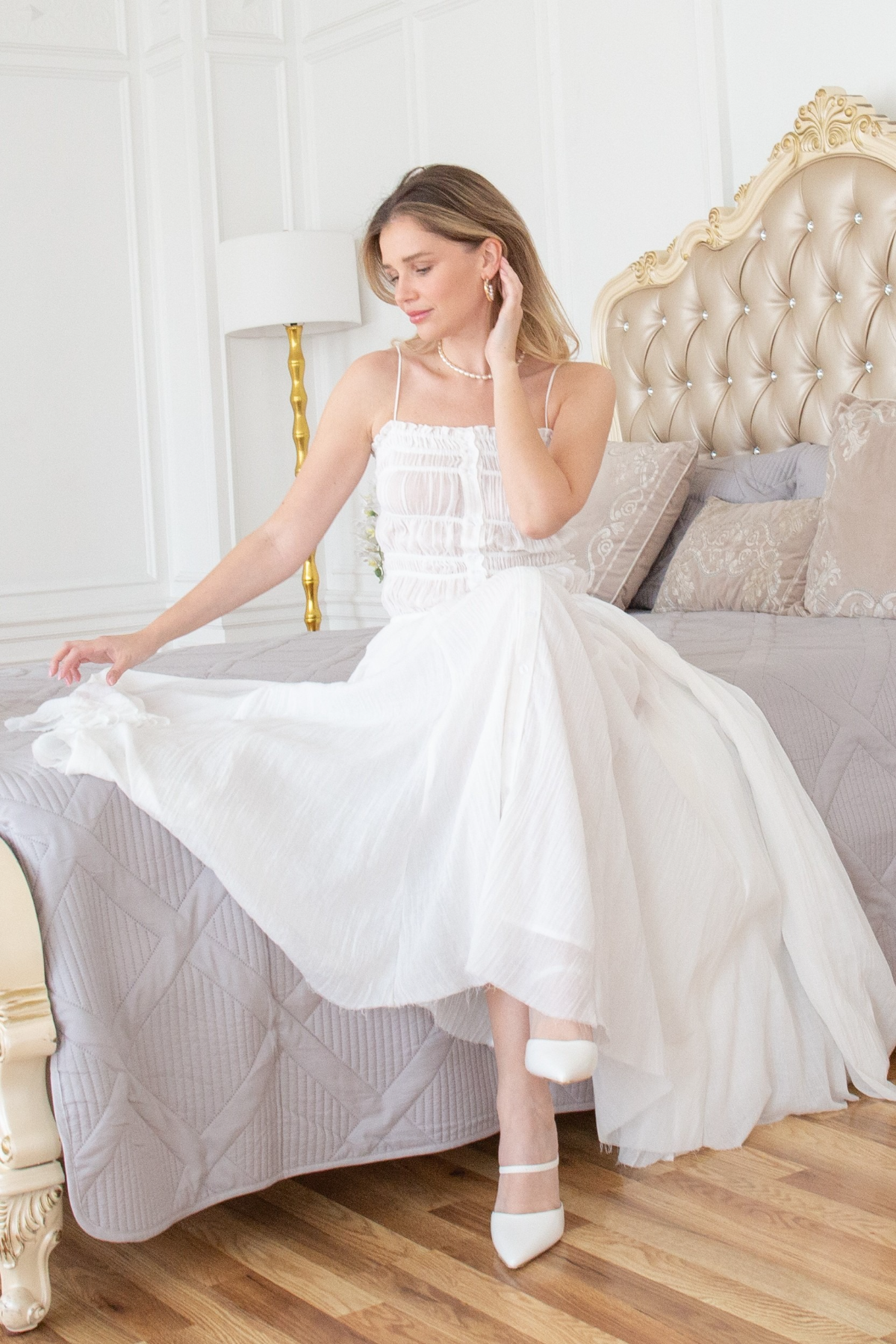 slim fit dress slacks Make It Your Own White Tiered Dress, X-Large - The Mint Julep Boutique main image 0