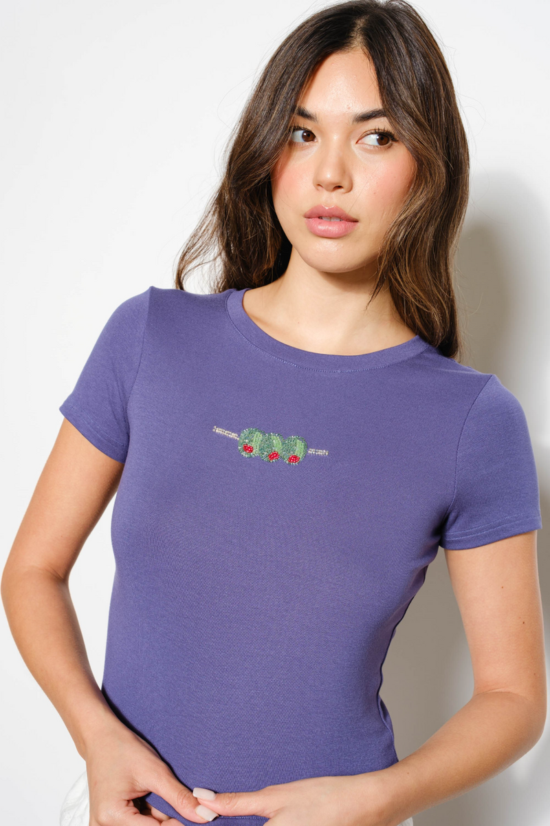 Light Slate Gray Olives Beaded Tee T Shirt