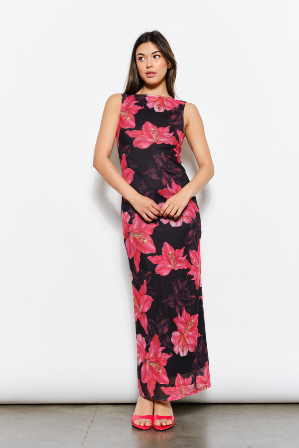 Lavender Sheer Romance Mesh Maxi Maxi Dress