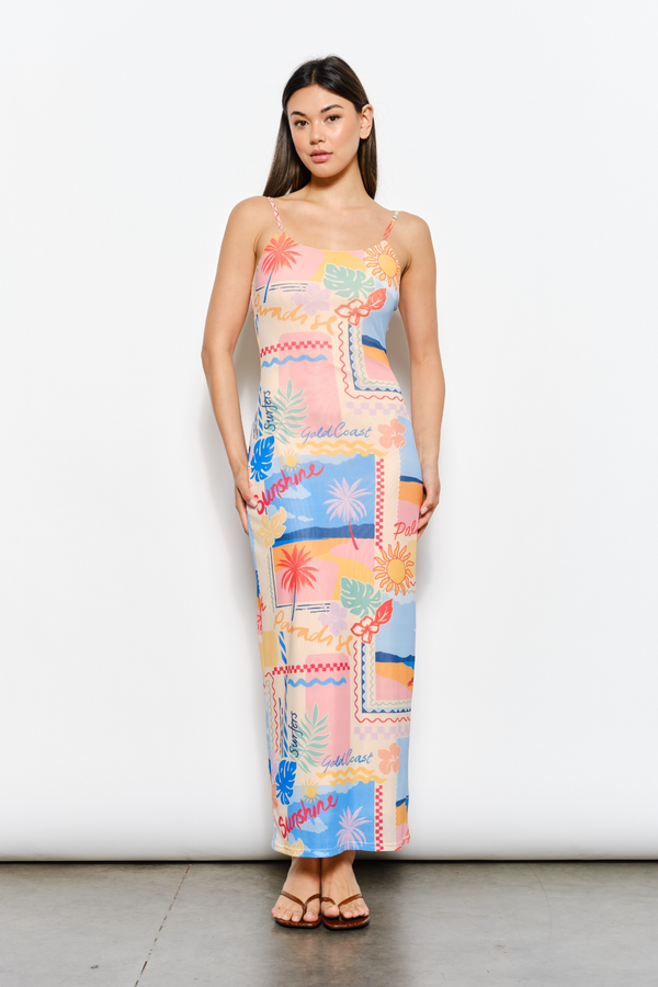 Antique White Coastal Mirage Mesh Maxi Maxi Dress