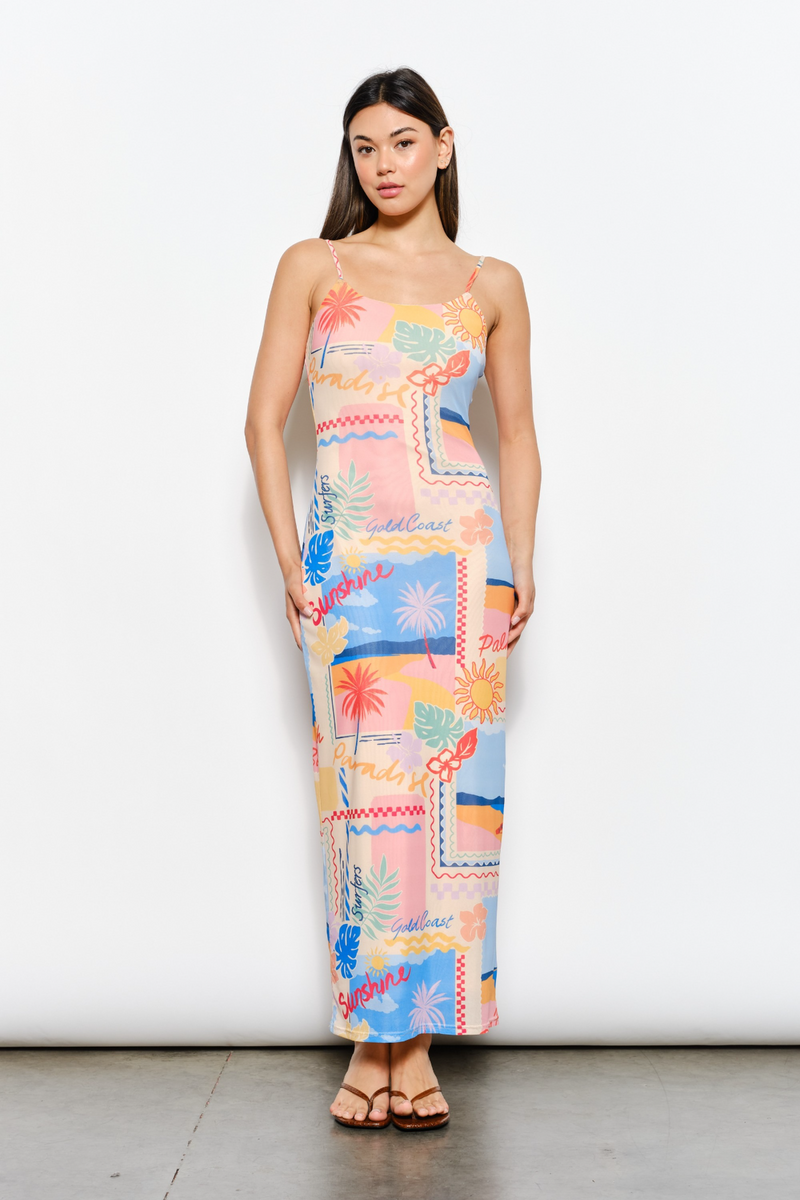 Antique White Coastal Mirage Mesh Maxi Maxi Dress