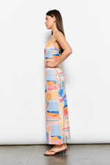 Beige Coastal Mirage Mesh Maxi Maxi Dress