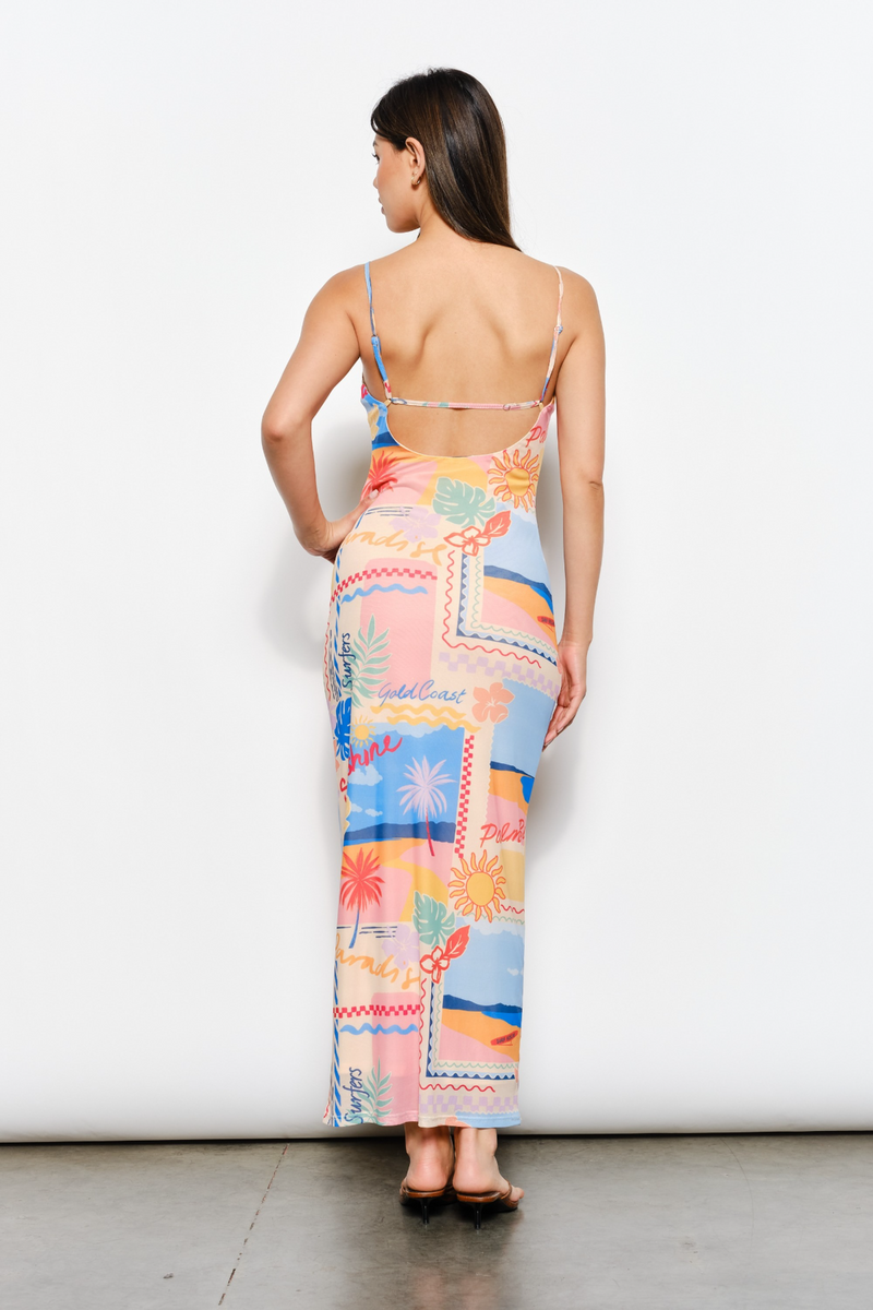 Antique White Coastal Mirage Mesh Maxi Maxi Dress