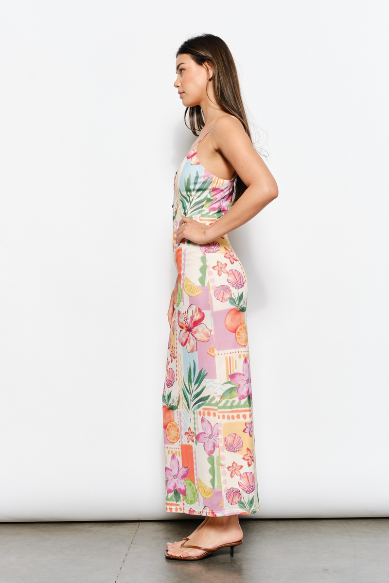 Beige Petals In The Tide Mesh Maxi Maxi Dress