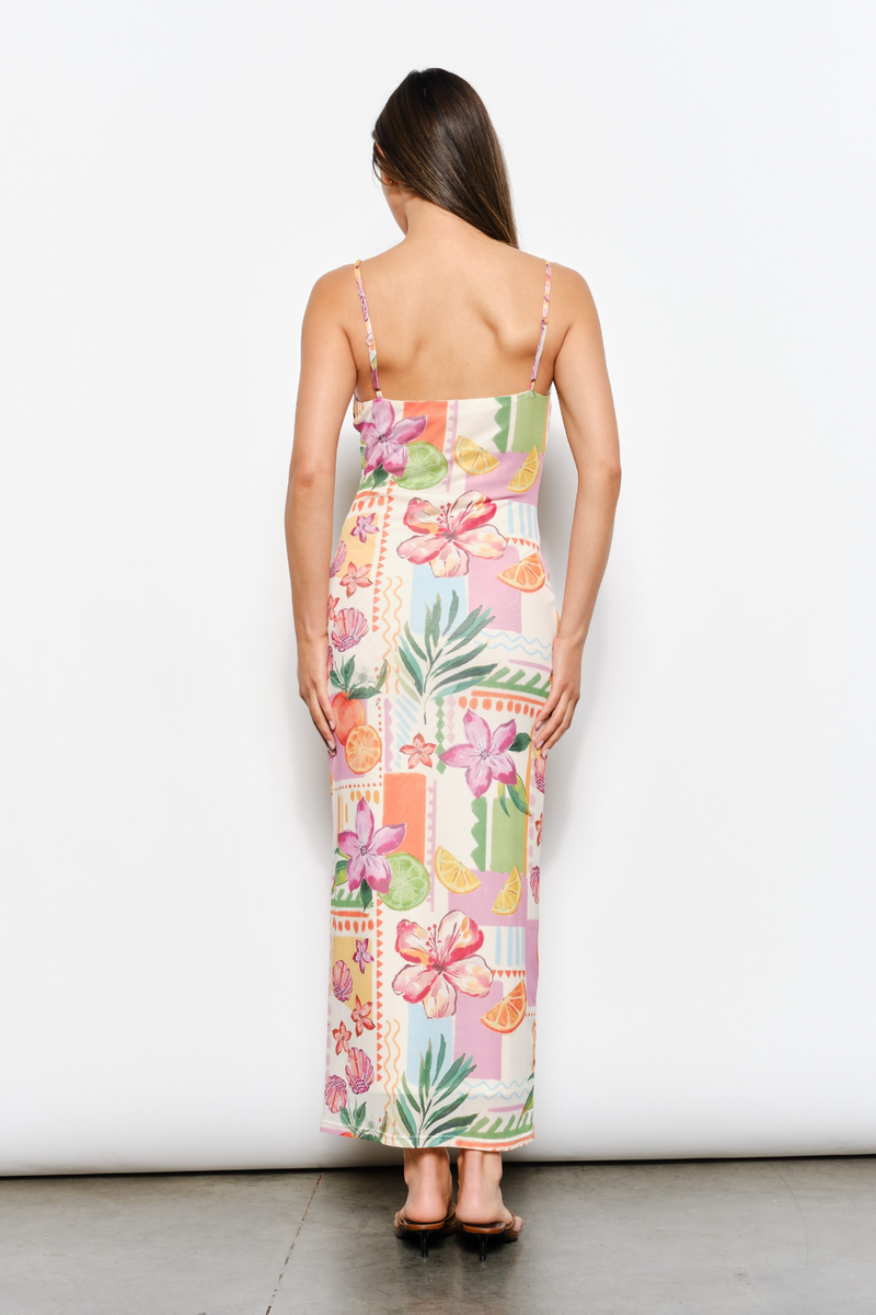 Antique White Petals In The Tide Mesh Maxi Maxi Dress