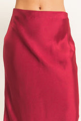 Maroon Love You Berry Much Satin Midi Skirt Skirt