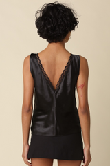 Gray Chester Lace Trim Satin Tank Tank