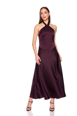 White Smoke Satin X Front Tie Halter Dress Maxi Dress