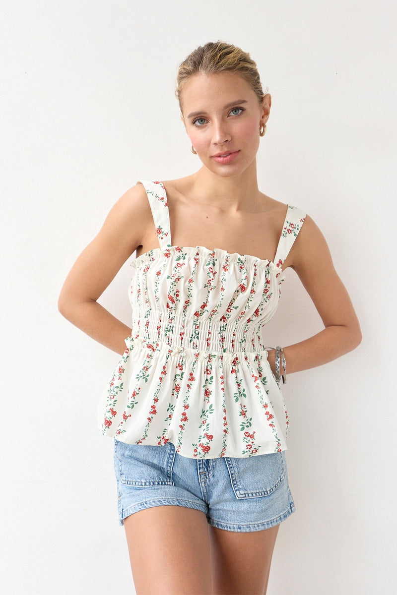 Antique White Primrose Floral Top Top