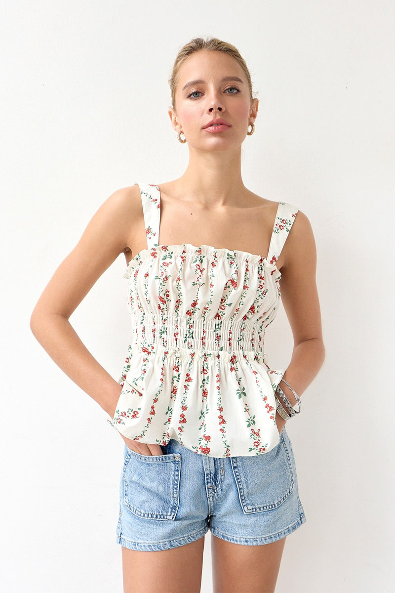 Antique White Primrose Floral Top Top