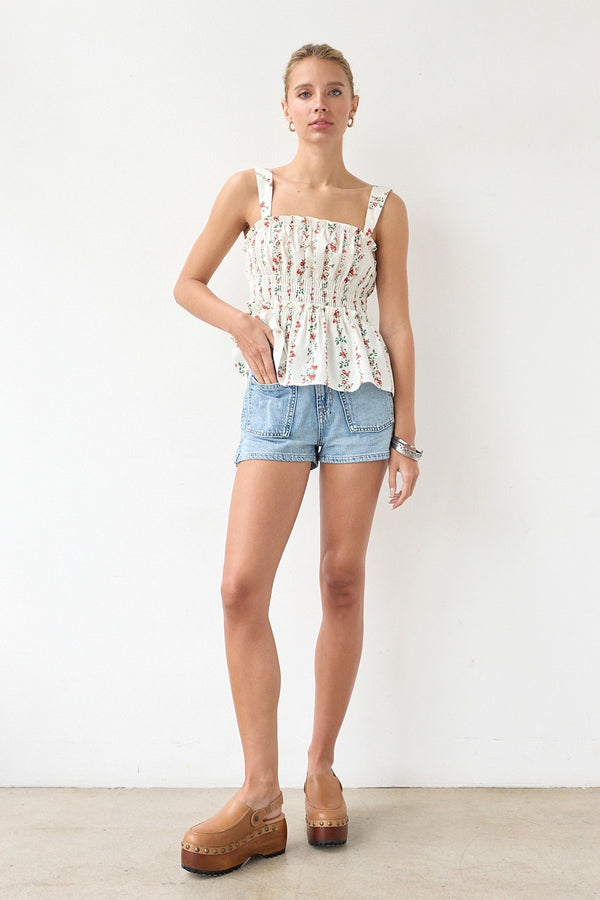 Antique White Primrose Floral Top Top
