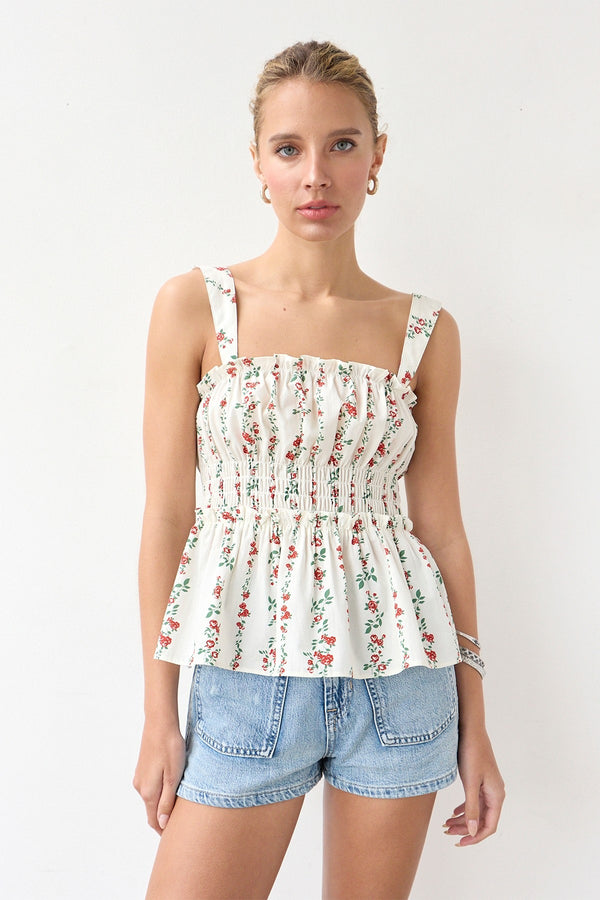 Antique White Primrose Floral Top Top