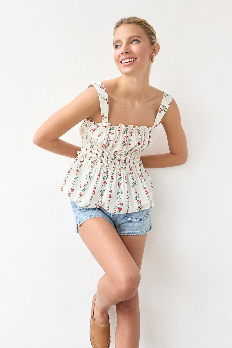 Antique White Primrose Floral Top Top