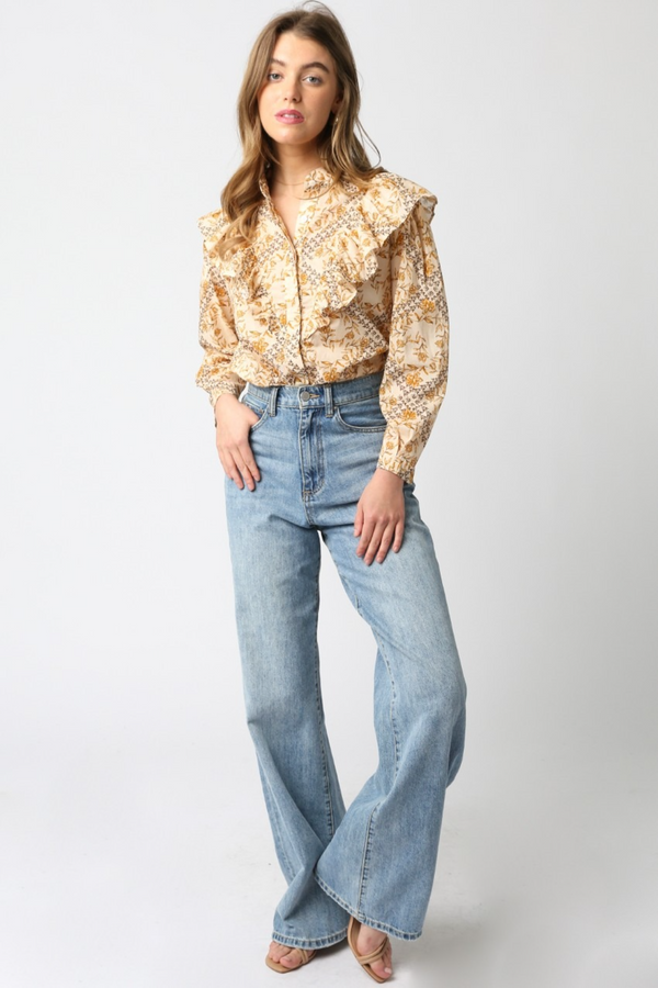 Light Gray Golden Drift Ruffled Shirt Shirt