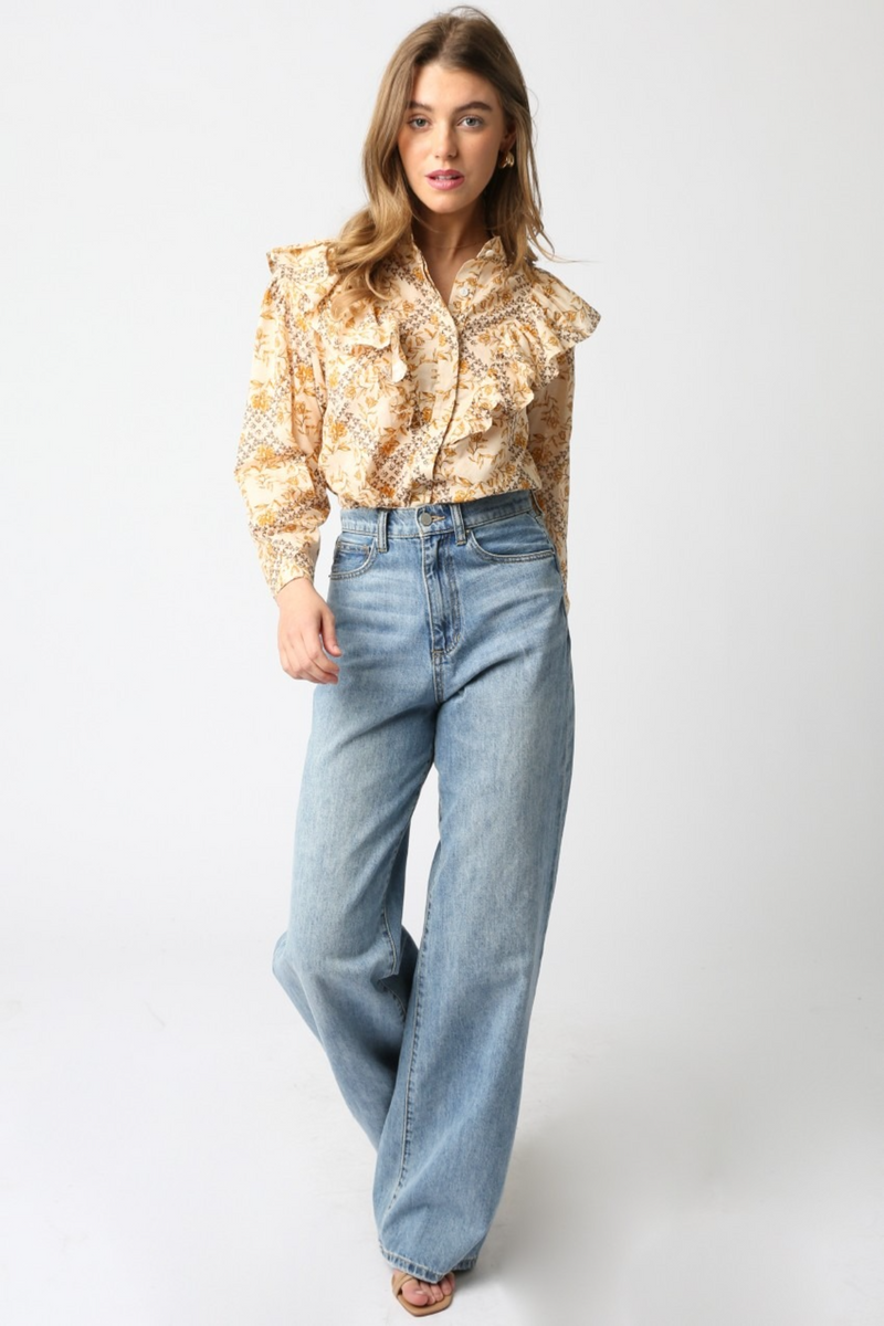 Beige Golden Drift Ruffled Shirt Shirt