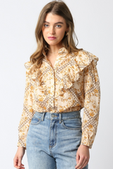 Antique White Golden Drift Ruffled Shirt Shirt