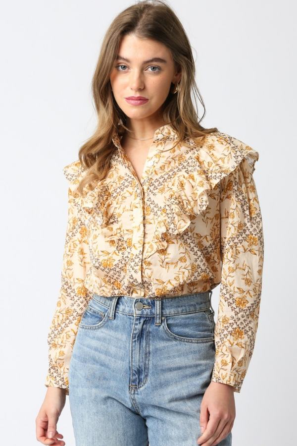 Antique White Golden Drift Ruffled Shirt Shirt