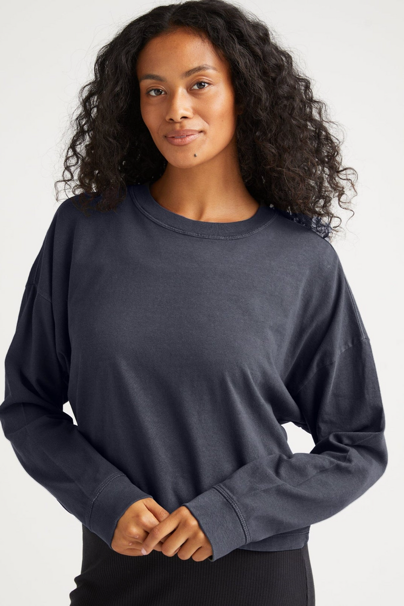 Antique White Relaxed Crop Long Sleeve Tee Top