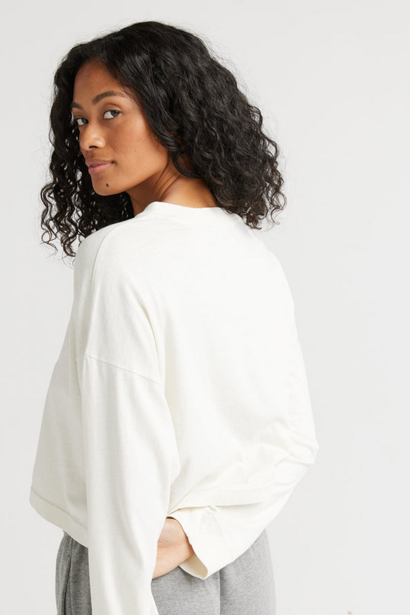 Beige Relaxed Crop Long Sleeve Tee Top