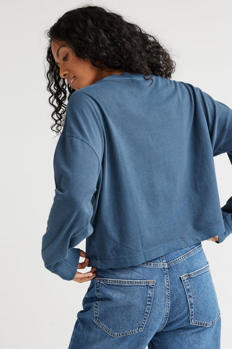 Dim Gray Relaxed Crop Long Sleeve Tee Top